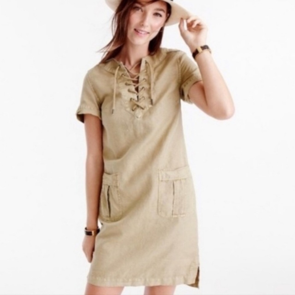 J. Crew Cargo Dress Lace Up V-Neck, Size 0